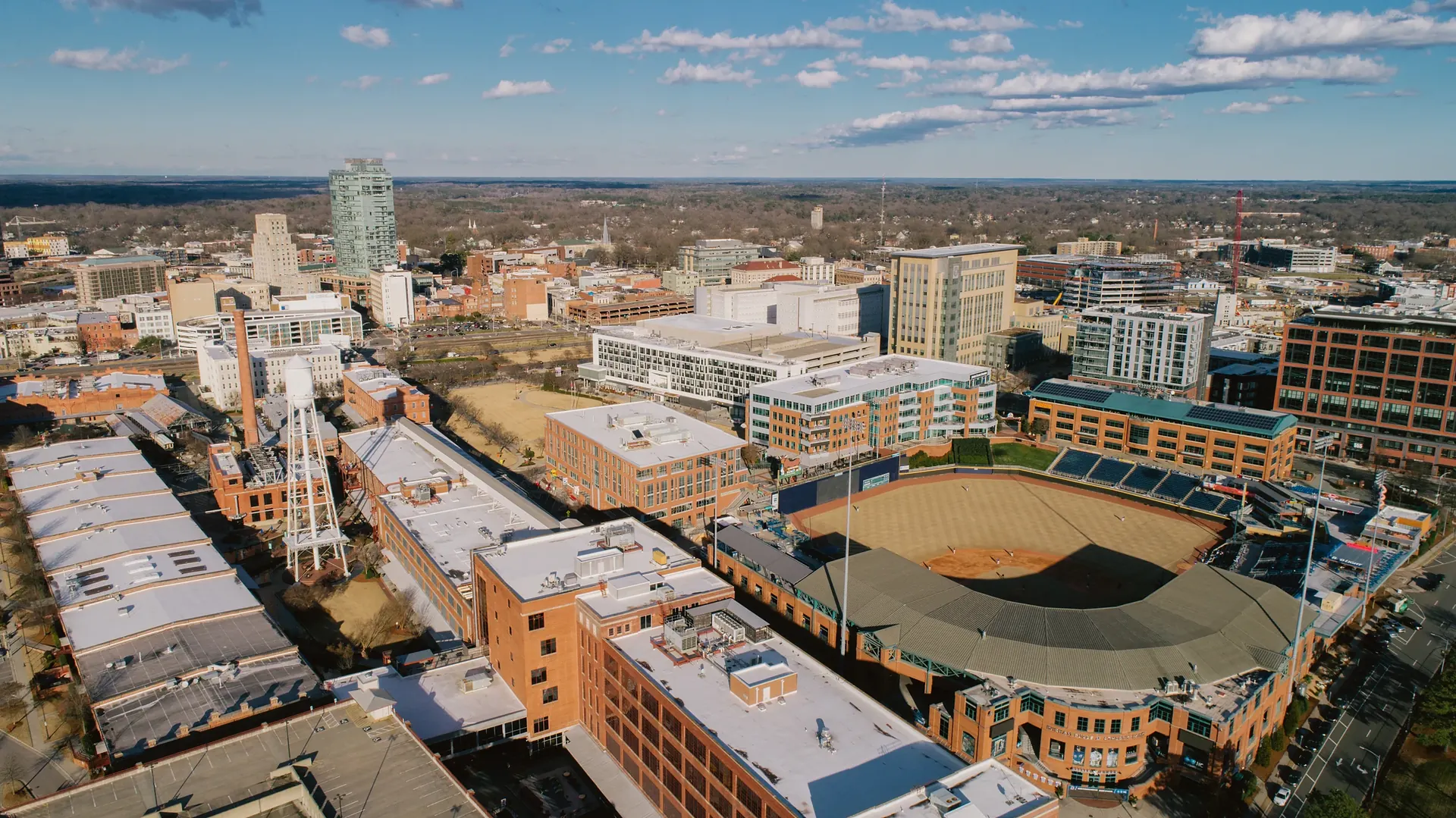 Aerial view of downtown Durham